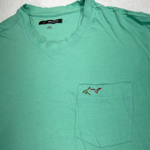 Greg Norman Men's XL Short Sleeve Mint Green Pock T Shirt Rainbow Shark Logo - Picture 2 of 12